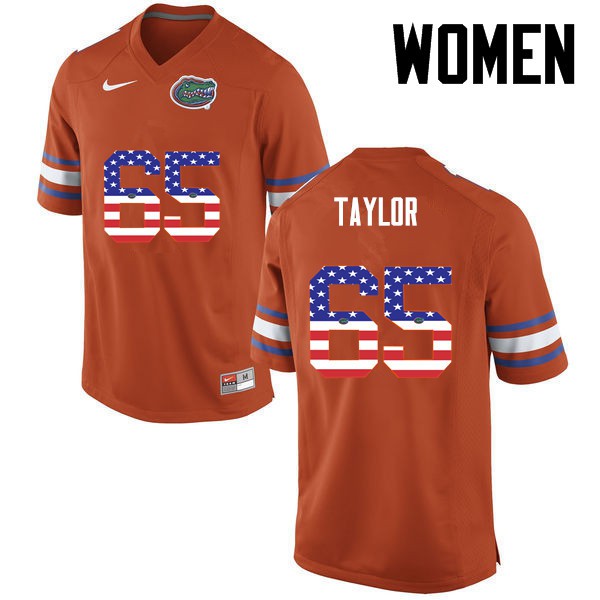 Florida Gators Women #65 Jawaan Taylor College Football Jersey USA Flag Fashion Orange
